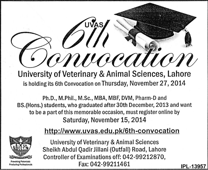 University of Veterinary & Animal Sciences, Lahore holds its 6th Convocation, 2014