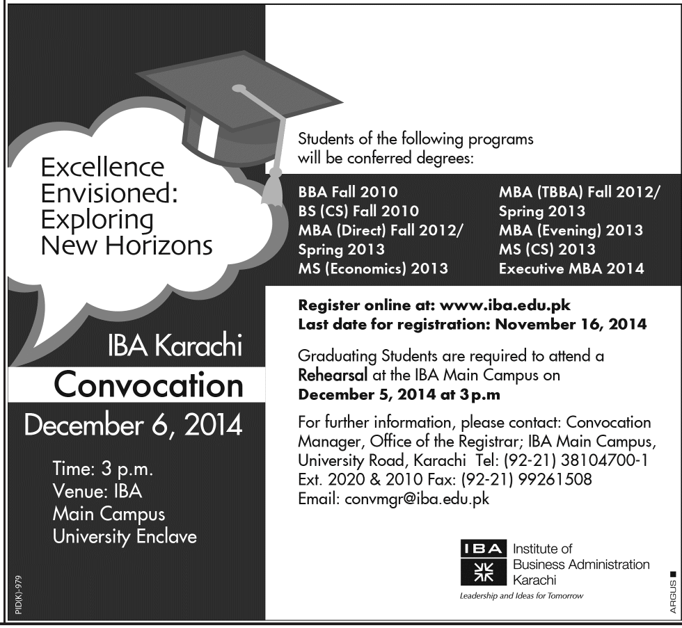 IBA Karachi Schedules its Convocation in December, 2014