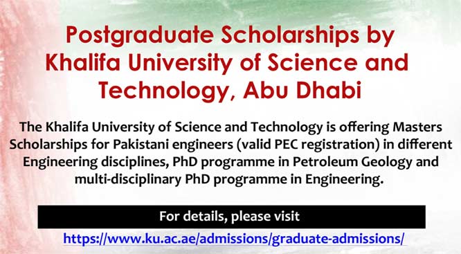 Masters Scholarships for Pakistani Engineers | The Khalifa University of Science and Technology
