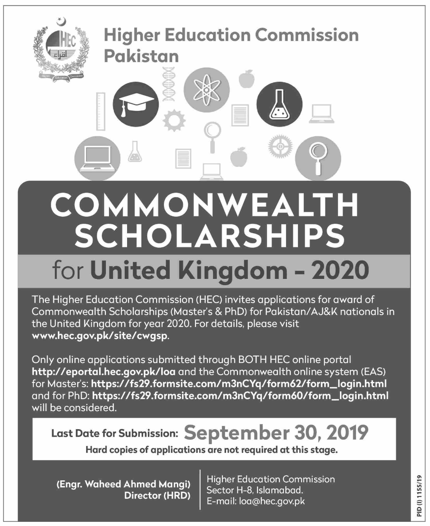 Commonwealth Scholarships  for United Kingdom  2020