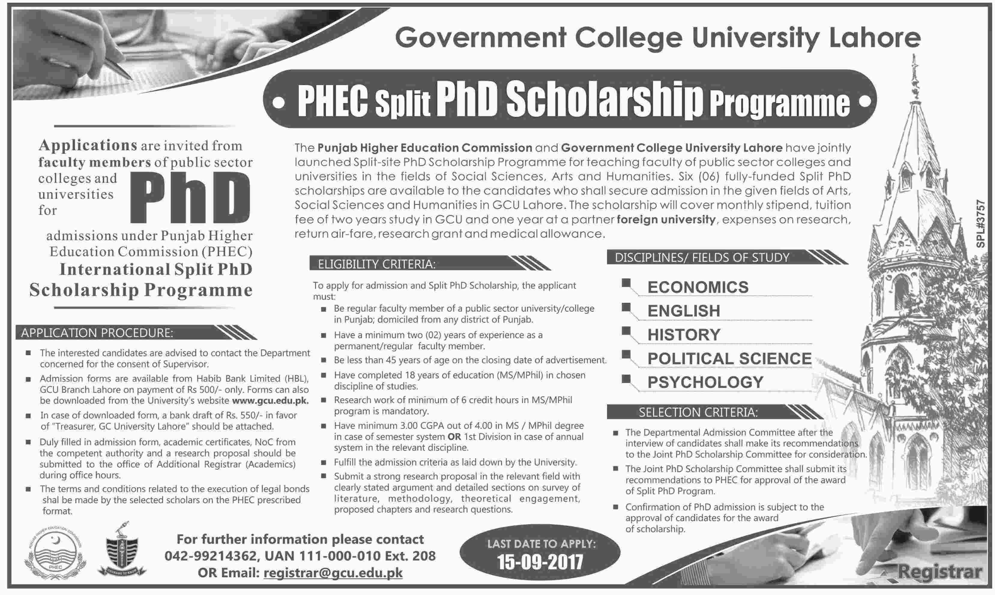 Punjab Higher Education Commission (PHEC) International Split PhD Scholarship Programme