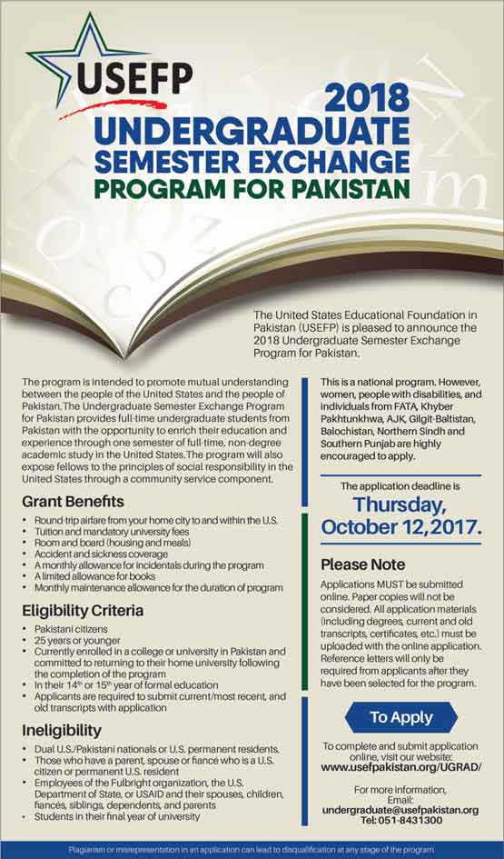 USEFP Undergraduate Semester Exchange Program for Pakistan