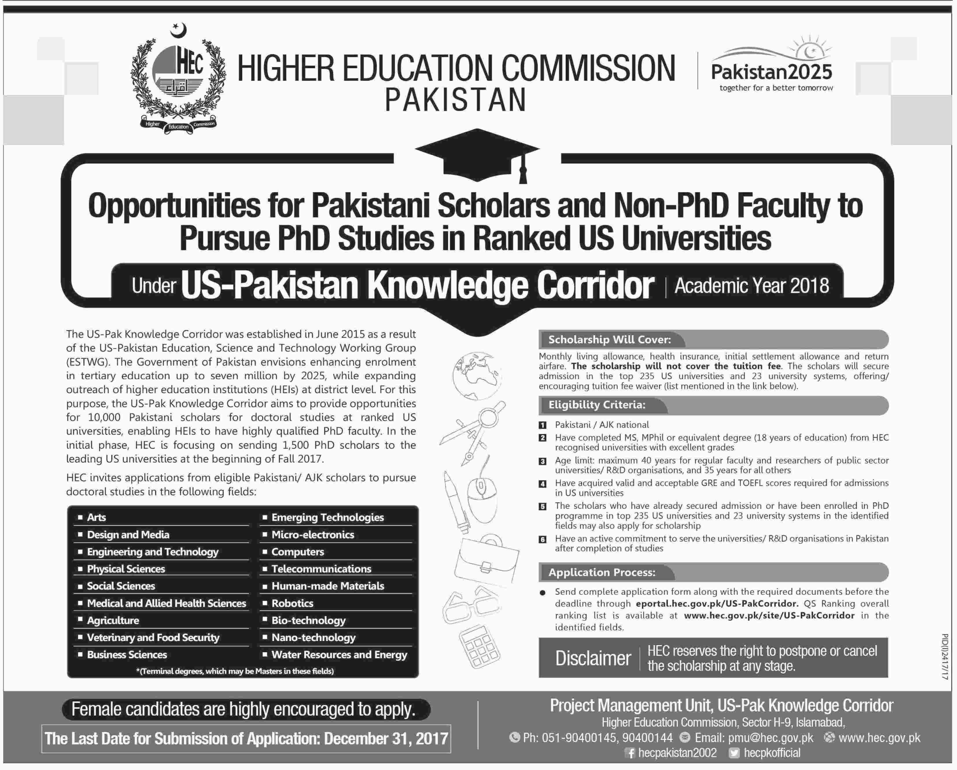 Opportunities for Pakistani Scholars and Non-PhD Faculty to Pursue PhD Studies in Ranked US Universities