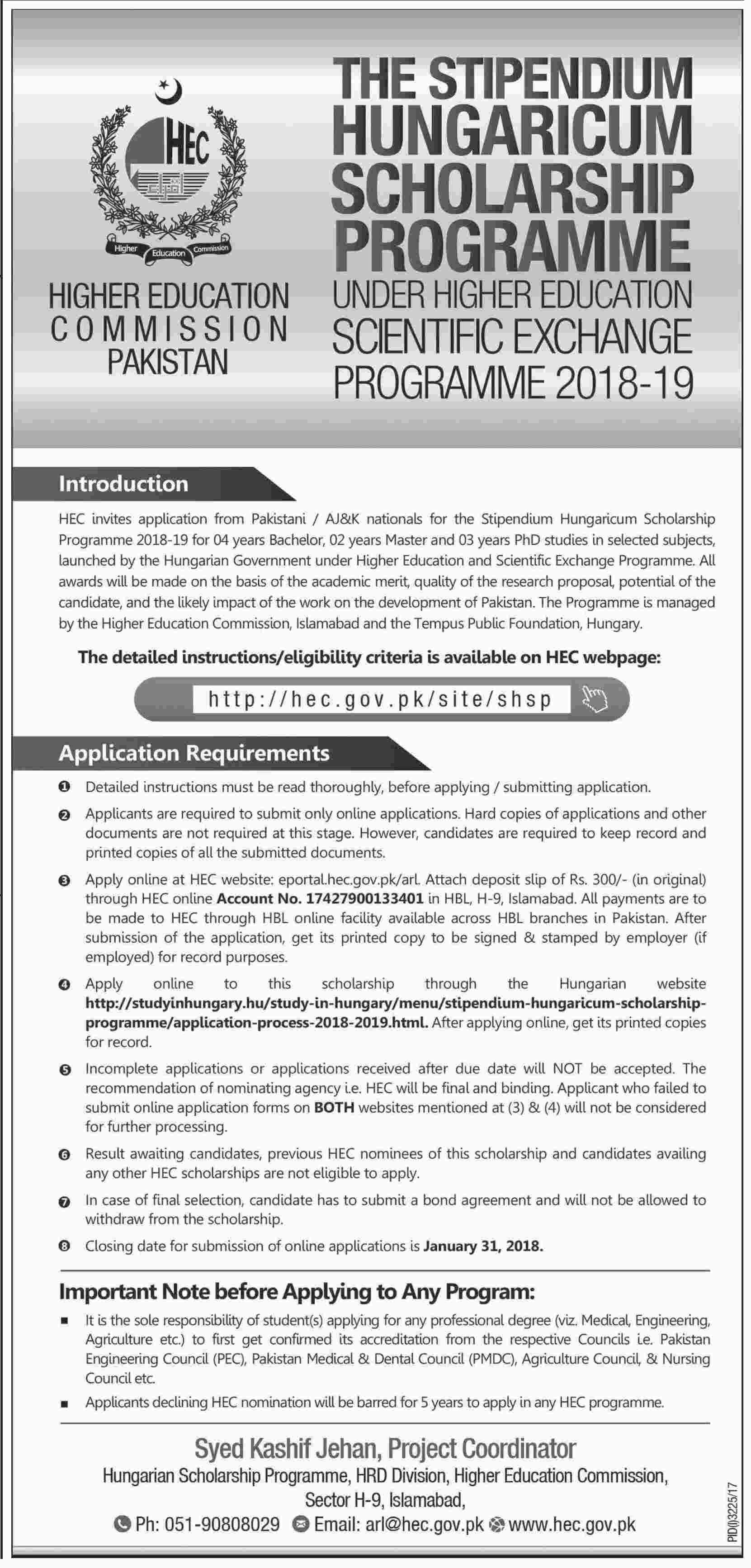 Stipendium Hungaricum Scholarship Programme under Higher Education Scientific Exchange Programme 2018-19