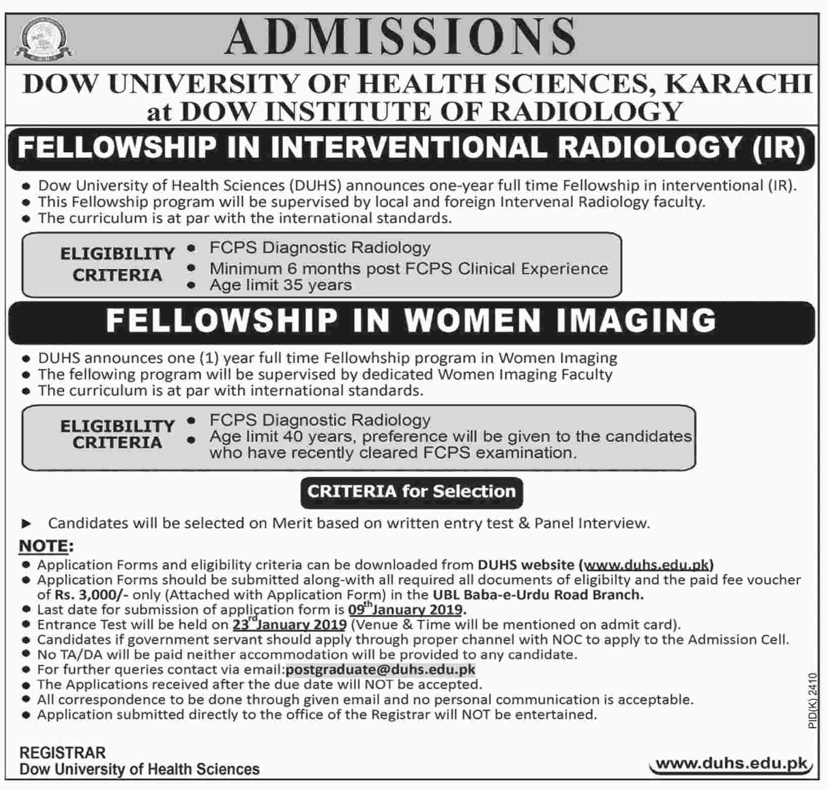 Fellowship in International Radiology (IR) - Dow University of Health Sciences